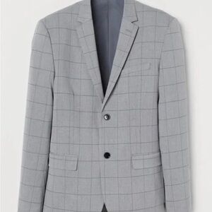 H&M Slim Fit  Light Gray Windowpane Checkered Blazer Sport Coat Sz. 46R Ret.$109